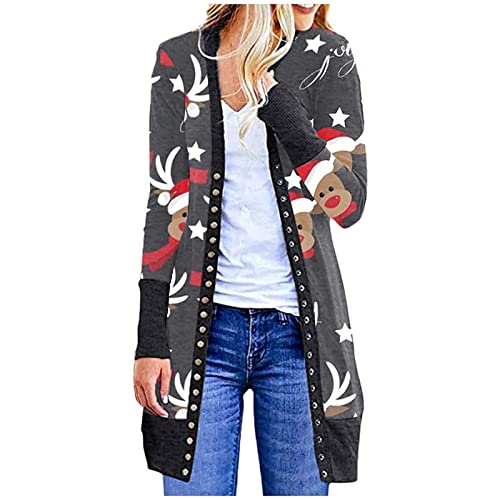 TOFOTL Trachtenjacke Damen Vintage Weihnachten Print Slim Retro Sport Kostüm Wandern Frühling Dünne Strickjacke Casual Breite Oktoberfest Cardigan Fleece Damen Jacke Schwarz 3XL von TOFOTL