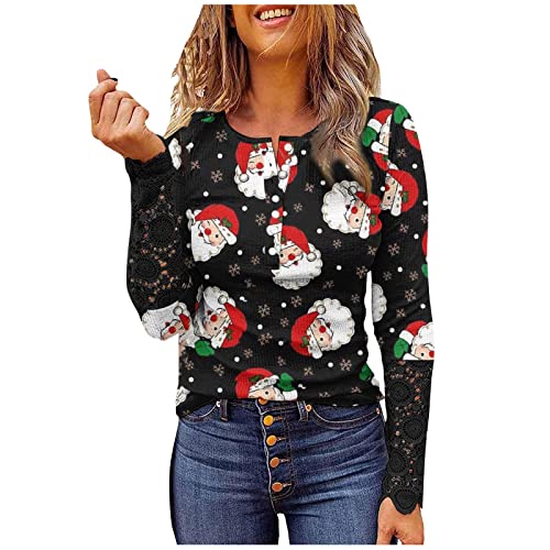 Weihnachtspulli Damen Langarm Rundhalsausschnitt Weihnachten Print Stretch Sexy Atmungsaktiv Weihnachtspulli Y2k Weihnachten Christmas Damenblusen Herbst Weihnachtspullover Partnerlook Schwarz L von TOFOTL