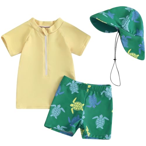 2-teilig Kleinkind Baby Jungen Badeanzug UPF 50+ UV-Schutz Kurzärmel T-Shirt + Badeshorts mit UV-Schutz Sonnenhut Rashguard Reißverschluss Badeset Schwimmanzug 2-teilig Kleinkind Baby Jungen Badeanzug UPF 50+ UV-Schutz Kurzärmel T-Shirt + Badeshorts mit UV-Schutz Sonnenhut Rashguard Reißverschluss Badeset Schwimmanzug von TOKYMOON