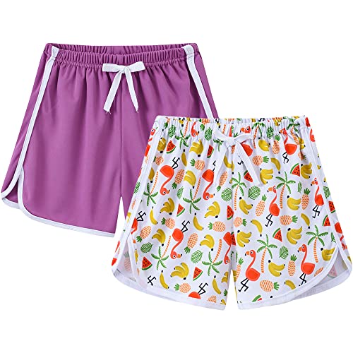 2er Pack Jungen Badehose Cartoon Badeshorts 3D Druck Schnelltrocknend Badehose Kinder Jungen Mädchen Schwimmshorts Sommer Strand Boardshorts mit Verstellbarem Tunnelzug Lila Banane 110 von TOKYMOON