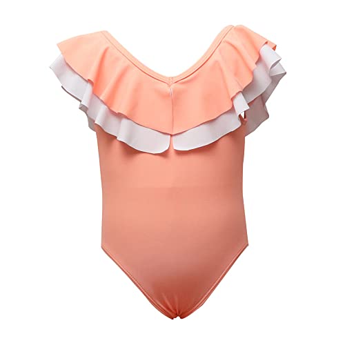 Kinder Badeanzug Mädchen Swimsuit One Piece Schwimmanzug Mädchen Ärmellos Bademode Sommer Mädchen Einteiliger Badeanzug Rüschen Hawaiian Badeanzug Orange 164 von TOKYMOON