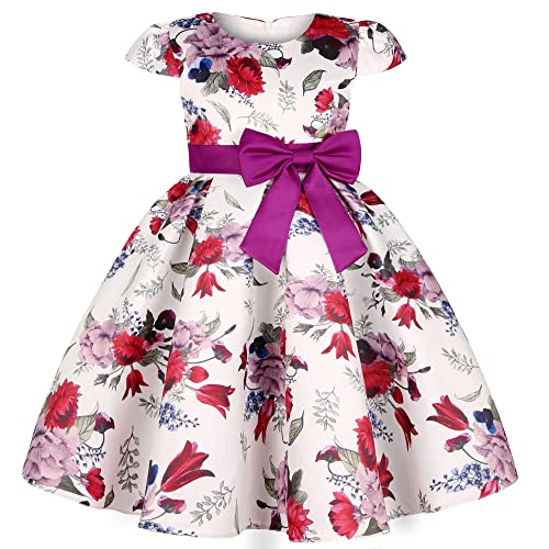 Kinder Mädchen Kleider 1950er Vintage Rockabilly Kleid Abendkleid Geburtstag Partykleider A-Linie Blumen Retro Cocktailkleid Faltenrock Knielang Festkleid Im 50er Jahre Stil Violett 100 von TOKYMOON