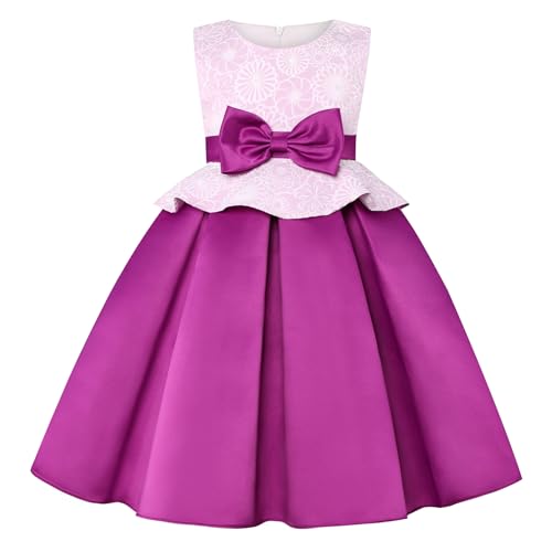 Mädchen Kleider A-Linie Ärmelloses Sommerkleid Buntes Kleid Blumen Bowknot Prinzessin Kleid Festliche Vintage Rockabilly Kleid Retro Cocktailkleid Kleid Lila 120 von TOKYMOON