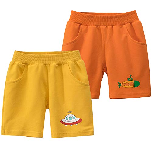 TOKYMOON 2er Pack Shorts Jungen Sommer Leichte Beiläufig Sports Training Hose Kinder Sweat Shorts Mädchen Jungen Kurze Hose Sommer Sporthosen Kindershorts Orange + golden 90 von TOKYMOON