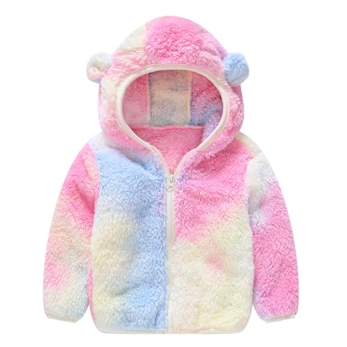 TOKYMOON Baby Mädchen Jungen Jacke Bärenohren Kapuzen Oberbekleidung Fleece Kapuzenjacke Reißverschluss Bärenmantel Warmer Fleece Wintermantel für Kleinkinder Winter Fleece Jacke Rosa + Blau 80 von TOKYMOON