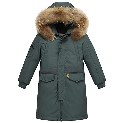 TOKYMOON Kinder Daunenjacken Winterjacke Jungen Lang Parka Jacken für Jungen Mädchen Mäntel warm Wintermantel Daunenmantel mit Kapuze Warm Outdoorjacke Grün 164-170 von TOKYMOON