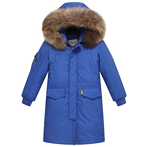 TOKYMOON Kinder Daunenjacken Winterjacke Jungen Lang Parka Jacken für Jungen Mädchen Mäntel warm Wintermantel Daunenmantel mit Kapuze Warm Outdoorjacke Königsblau 152-158 von TOKYMOON