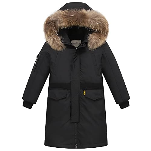 TOKYMOON Kinder Daunenjacken Winterjacke Jungen Lang Parka Jacken für Jungen Mädchen Mäntel warm Wintermantel Daunenmantel mit Kapuze Warm Outdoorjacke Schwarz 152-158 von TOKYMOON