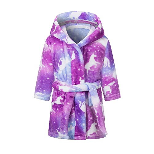 TOKYMOON Mädchen Bademantel Kinder Jungen Fleece Hoodie Roben Kleinkind Flauschig warmen weichen Pyjama Nachtwäsche Bademantel Kinder mit Kapuze Morgenmantel Flanellmantel Lila Pferd 90 von TOKYMOON