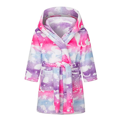 TOKYMOON Mädchen Bademantel Kinder Jungen Fleece Hoodie Roben Kleinkind Flauschig warmen weichen Pyjama Nachtwäsche Bademantel Kinder mit Kapuze Morgenmantel Flanellmantel Rosa + Lila 100 von TOKYMOON