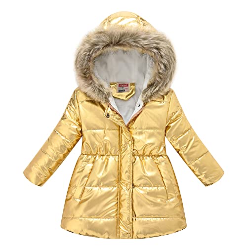 TOKYMOON Mädchen Winterjacke mit Fell Lang Gefüttert Warm Wasserdicht Winterparka Wintermantel Kinderjacke Winterjacke mit Fellkapuze Kinder Daunenjacke Outdoor Jacke Parka Mantel Golden 150 von TOKYMOON