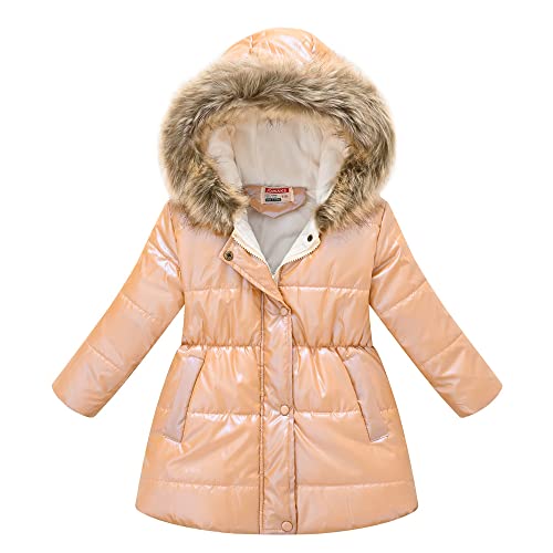 TOKYMOON Mädchen Winterjacke mit Fell Lang Gefüttert Warm Wasserdicht Winterparka Wintermantel Kinderjacke Winterjacke mit Fellkapuze Kinder Daunenjacke Outdoor Jacke Parka Mantel Orange 110 von TOKYMOON