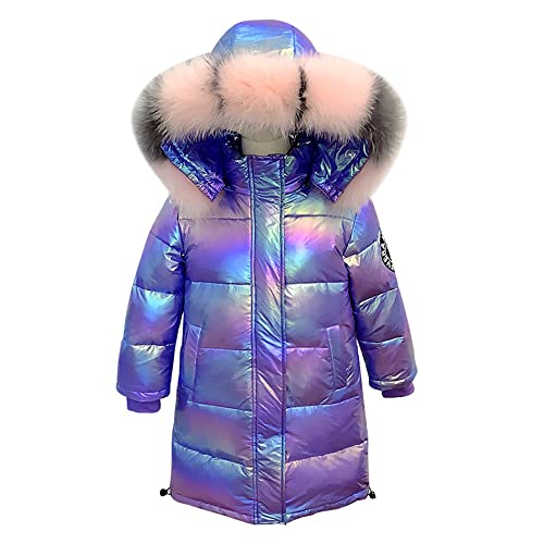 TOKYMOON Mantel Mädchen mit Fellkapuze Lang Kinder Daunenjacken Mädchen Daunenmantel Lange Jacke Parka Winddicht Kinderjacke Warm Verdickte Winterjacke mit Kapuze Lila 120 von TOKYMOON