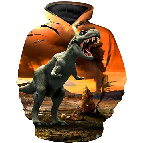 TOKYMOON Unisex Kinder Dinosaurier Hoodies Jungen 3D Druck Kapuzenpullover Mädchen Pullover Kinder Hoodie 3D Langarm Sweatshirt Pullover Mit Taschen Pulli Orange 130 von TOKYMOON