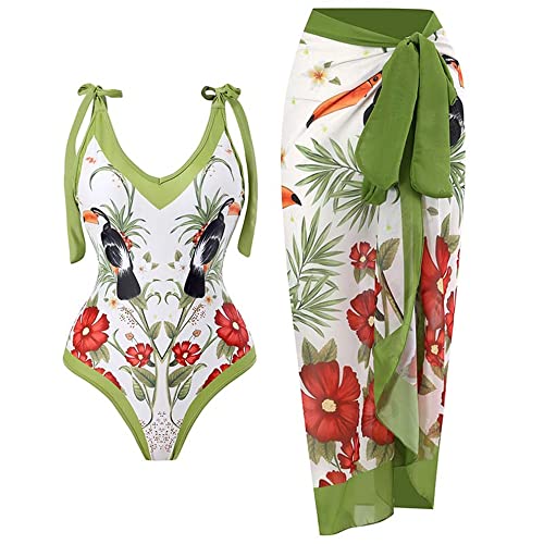 TOKYMOON Zweiteiliger Damen Badeanzug Sport v Ausschnitt Vintage Badeanzüge Damen Sexy high Waist Badeanzug Swimsuit Bademode Strandkleid Push up Retro Badeanzug Monokini Bauchweg Grün L von TOKYMOON