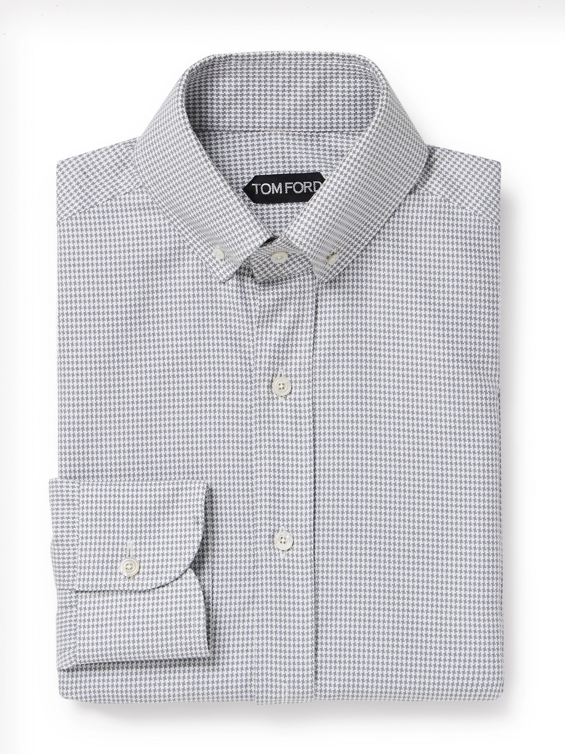 TOM FORD - Slim-Fit Button-Down Collar Puppytooth Cotton and Lyocell-Blend Shirt - Men - Gray - EU 42 von TOM FORD