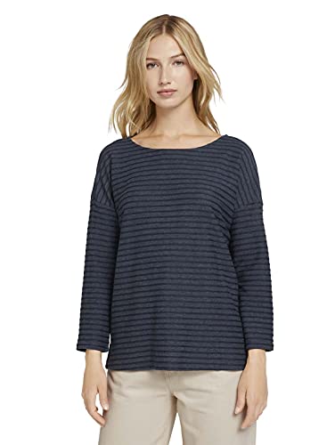 TOM TAILOR Denim Damen Longsleeve mit Streifen & Schleife 1023366, 28248 - Navy Structure Stripe, M von TOM TAILOR Denim