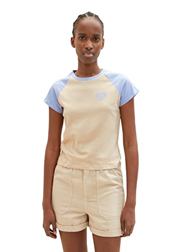 TOM TAILOR Denim Damen 1036533 T-Shirt mit Print, 31700-Dusty Sand Beige, L von TOM TAILOR Denim