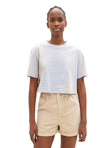 TOM TAILOR Denim Damen 1036537 Cropped T-Shirt, 31710-Mid Blue Sand Stripe, M von TOM TAILOR Denim