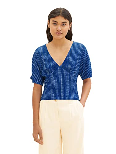 TOM TAILOR Denim Damen 1036560 Blusen T-Shirt mit Muster, 31714-Bright Blue Batik Vichy Print, S von TOM TAILOR Denim