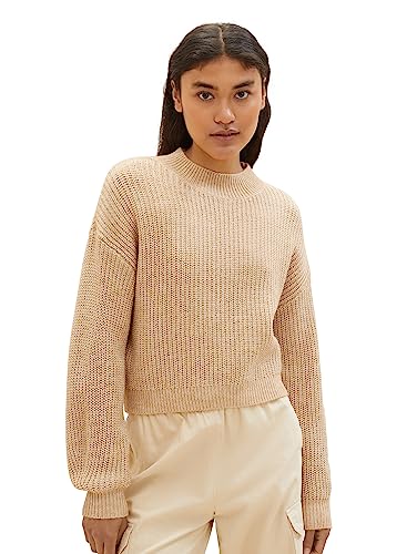 TOM TAILOR Denim Damen 1038128 Boxy Relaxed Pullover mit Stehkragen, 31700-dusty Sand beige, XXL von TOM TAILOR Denim