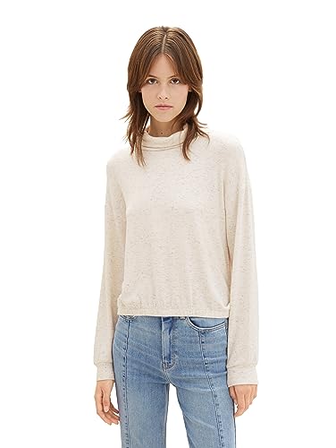 TOM TAILOR Denim Damen 1038375 Sweatshirt mit Stehkragen, 24421-creme beige Melange, L von TOM TAILOR Denim