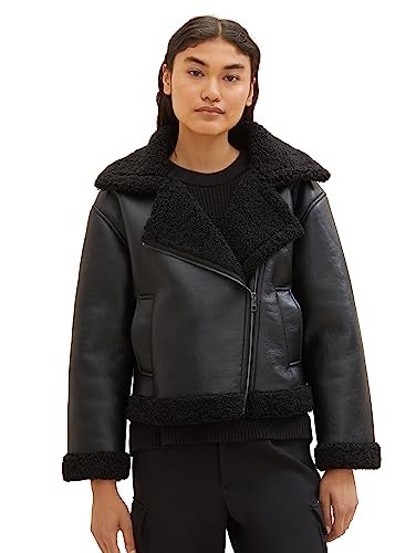 TOM TAILOR Denim Damen 1038689 Sherling Lederjacke, 14482-deep Black, L TOM TAILOR Denim Damen 1038689 Sherling Lederjacke, 14482-deep Black, L von TOM TAILOR Denim