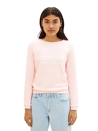 TOM TAILOR Denim Damen 1039817 Sweater mit Logo-Print & Raffarm, 14557-Light English Rose, L von TOM TAILOR Denim