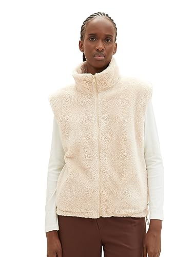 TOM TAILOR Denim Damen 1039903 Teddy Weste mit Stehkragen, 31700-dusty Sand beige, XL von TOM TAILOR Denim