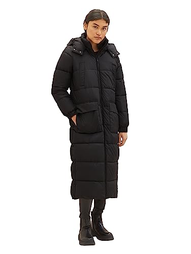 TOM TAILOR Denim Damen Longstyle Puffer Parka mit abnehmbarer Kapuze, deep black, XL von TOM TAILOR Denim