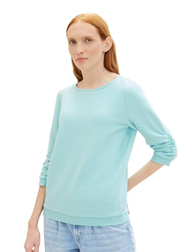 Tom Tailor Denim Damen Sweatshirt mit Raffarm & Struktur, 13117 - Pastel Turquoise, M von TOM TAILOR Denim