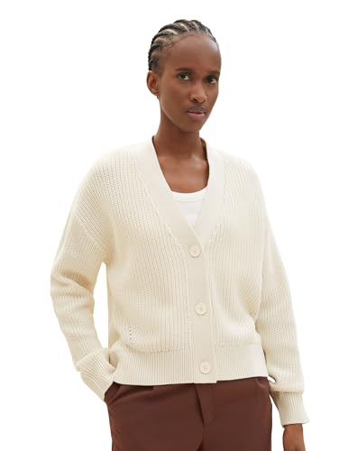 TOM TAILOR Denim Damen Basic Cardigan mit V-Auschnitt, soft neutral beige, L von TOM TAILOR Denim