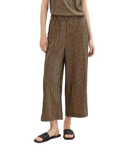 TOM TAILOR Denim Damen Basic Culotte Hose mit Struktur, black beige stripe, L von TOM TAILOR Denim