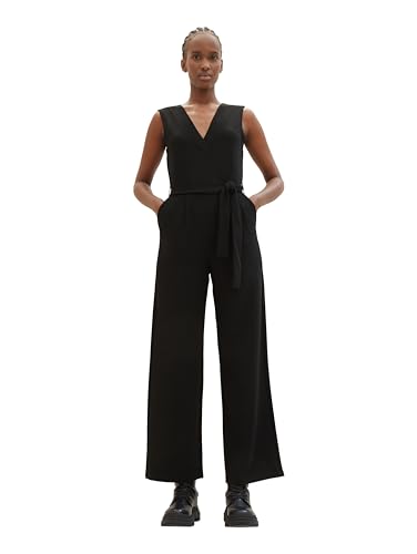 TOM TAILOR Denim Damen Basic Overall Jumpsuit mit Gürtel, deep black, XXL von TOM TAILOR Denim