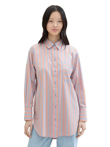 TOM TAILOR Denim Damen Basic Poplin Hemdbluse, terracotta mid blue stripe, S von TOM TAILOR Denim