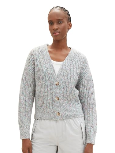 TOM TAILOR Denim Damen Cardigan mit V-Ausschnitt & Melange-Optik , beige colorful mouline, S von TOM TAILOR Denim