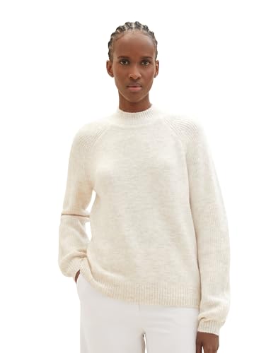 TOM TAILOR Denim Damen Cosy Pullover mit Rollkragen , creme beige melange, M von TOM TAILOR Denim