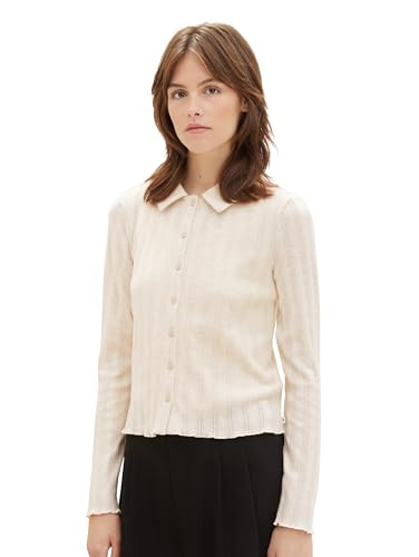 TOM TAILOR Denim Damen Langarmshirt Polo, creme beige melange, XL von TOM TAILOR Denim