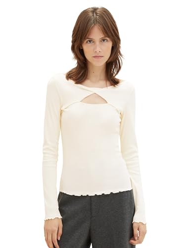 TOM TAILOR Denim Damen Langarmshirt mit Cut-Out Detail , soft neutral beige, XL von TOM TAILOR Denim