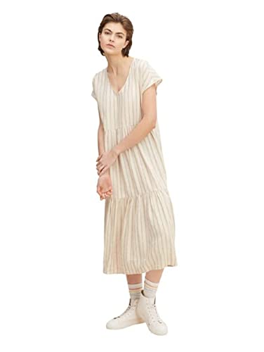 TOM TAILOR Denim Damen Leinenkleid 1031352, 29649 - Beige Brown Stripe, S von TOM TAILOR Denim