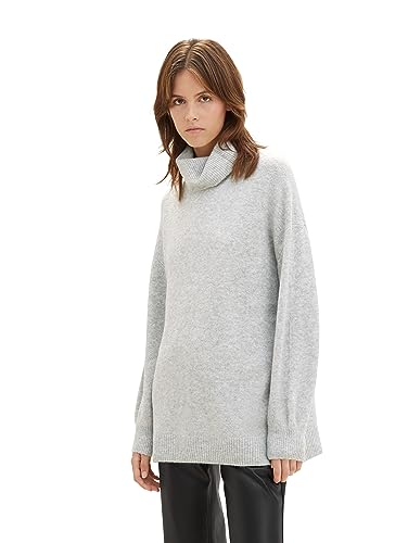 TOM TAILOR Denim Damen Longstyle Strickpullover mit Rollkragen , basic light grey melange, XL von TOM TAILOR Denim