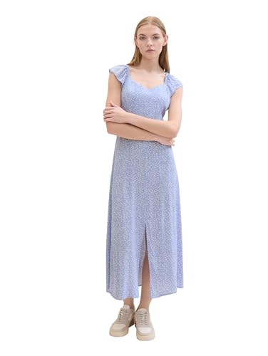 TOM TAILOR Denim Damen Midi-Kleid mit Allover Muster, mid blue minimal print, S von TOM TAILOR Denim