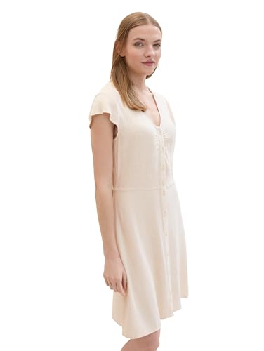 TOM TAILOR Denim Damen Mini Kleid mit Knopfleiste, creme beige melange, M von TOM TAILOR Denim