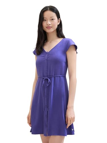 TOM TAILOR Denim Damen Mini Kleid mit Knopfleiste, vibrant purple, M von TOM TAILOR Denim