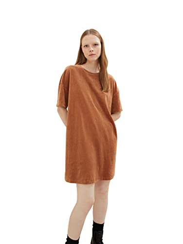 TOM TAILOR Denim Damen Mini T-Shirt Kleid aus Samt 1034546, 30946 - Mid Brown, S von TOM TAILOR Denim