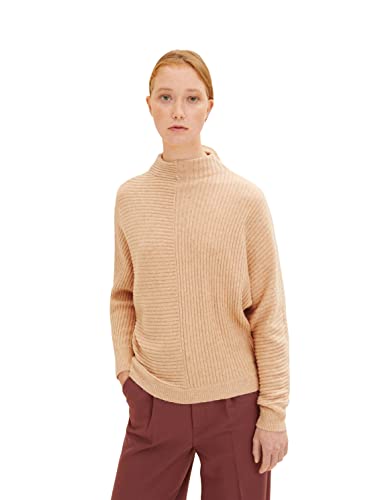 TOM TAILOR Denim Damen Strickpullover mit Fledermausärmeln 1034322, 30849 - Light Sand Beige Melange, L von TOM TAILOR Denim