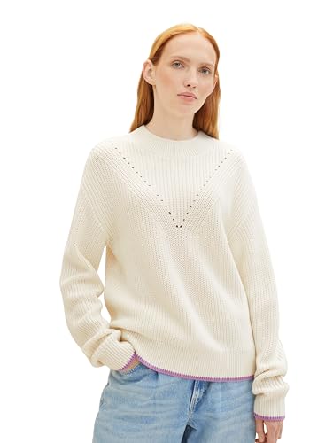 TOM TAILOR Denim Damen Strickpullover mit Lochmuster , soft neutral beige, XS von TOM TAILOR Denim