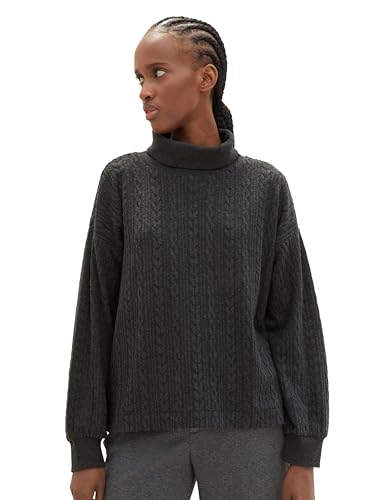 TOM TAILOR Denim Damen Strickpullover mit Rollkragen, Shale Grey Melange, L von TOM TAILOR Denim