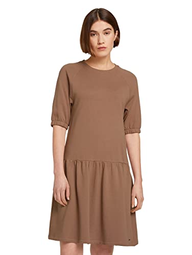 TOM TAILOR Denim Damen Sweatkleid mit Volant 1030128, 28721 - Soft Taupe Brown, XS von TOM TAILOR Denim