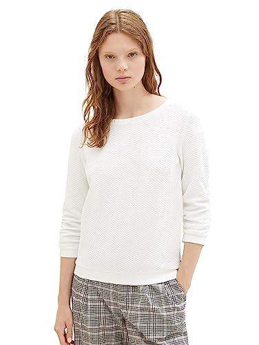 Tom Tailor Denim Damen Sweatshirt mit Raffarm & Struktur, 10332 - Off White, XS von TOM TAILOR Denim